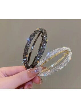 Set of 2 Glam Rhinestone Oval Hair Claw Clips – Black & Gold Sparkle